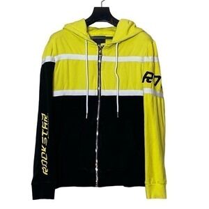 Rockstar Original‎ Embroidered Full Zip Hoodie Sweatshirt Mens M Yellow Black